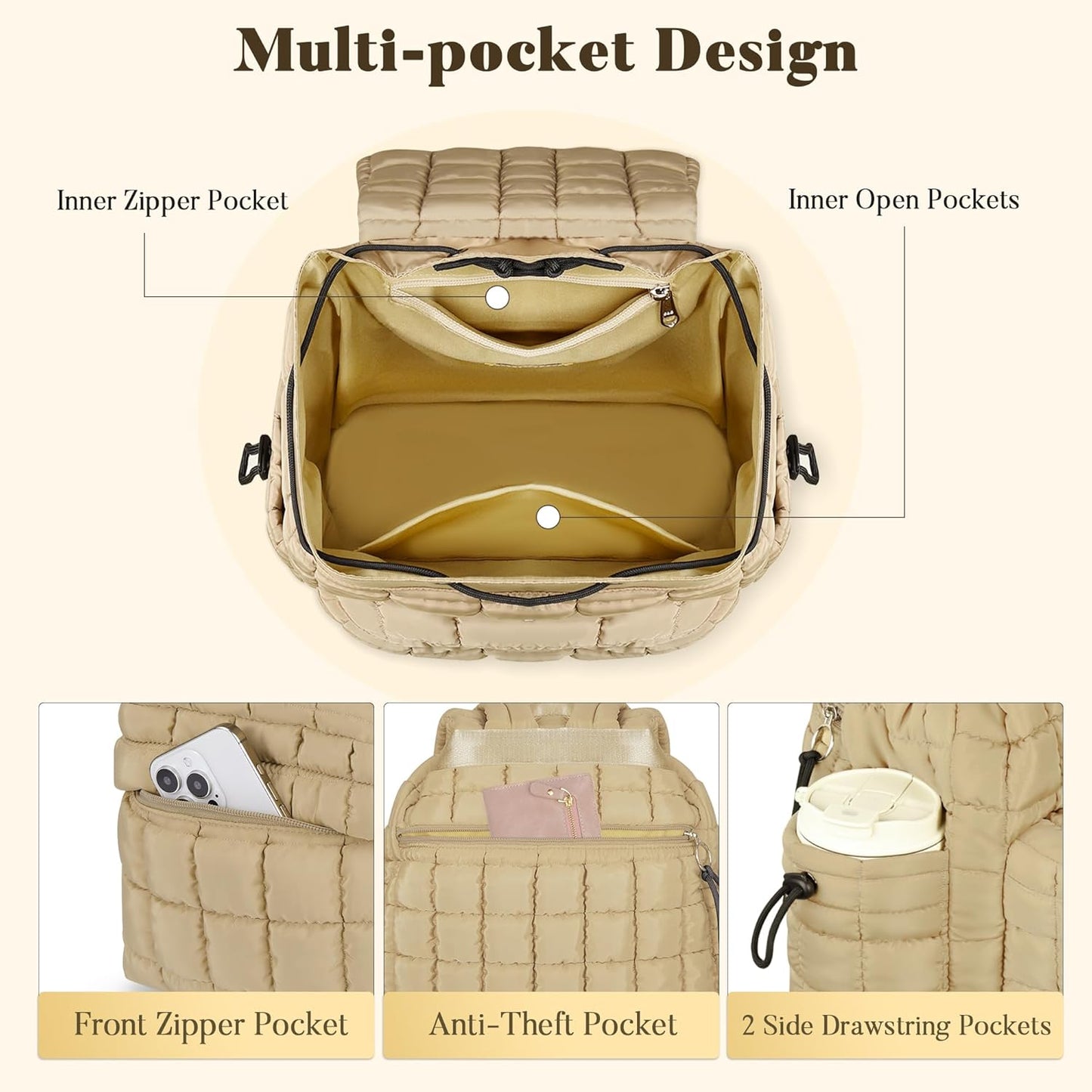 Backpack for Women - Lightweight Puffer Quilted Travel Backpack