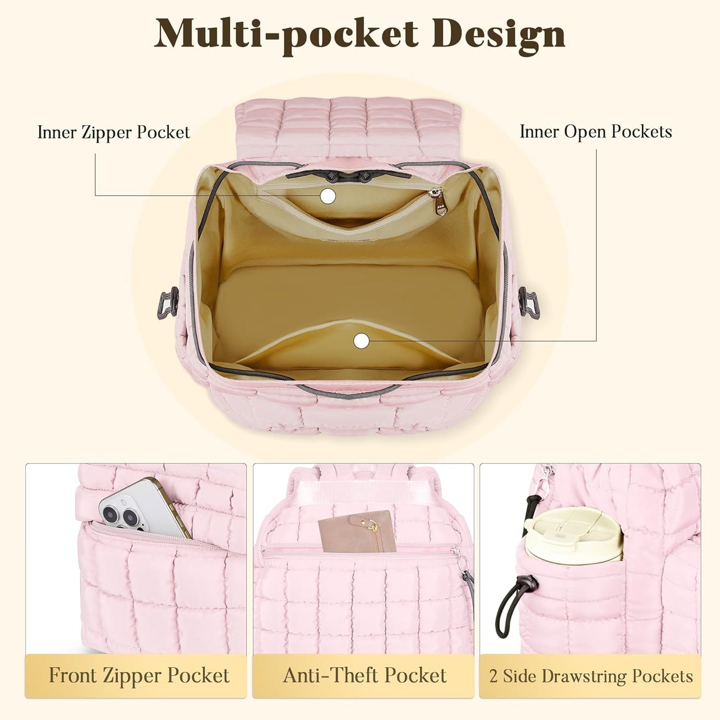 Backpack for Women - Lightweight Puffer Quilted Travel Backpack