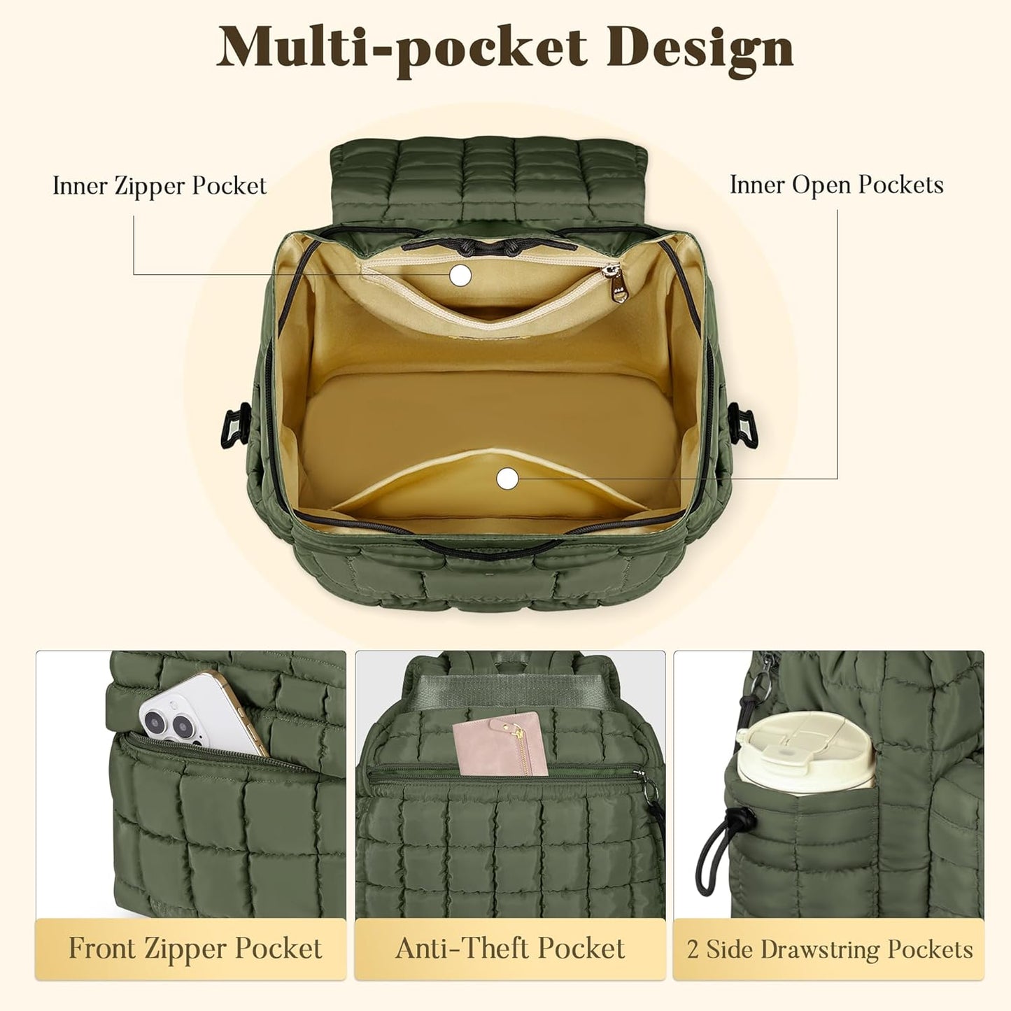 Backpack for Women - Lightweight Puffer Quilted Travel Backpack