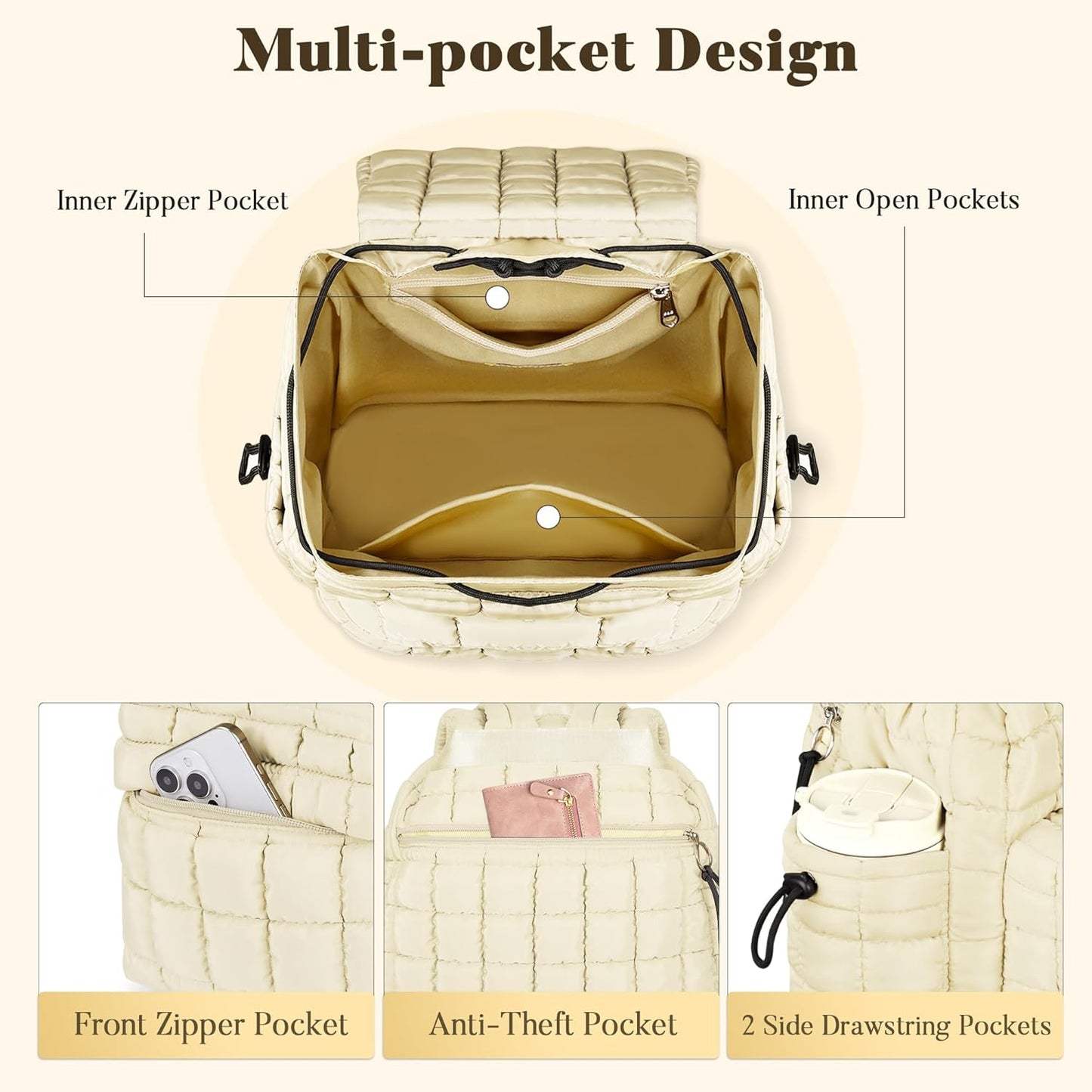 Backpack for Women - Lightweight Puffer Quilted Travel Backpack