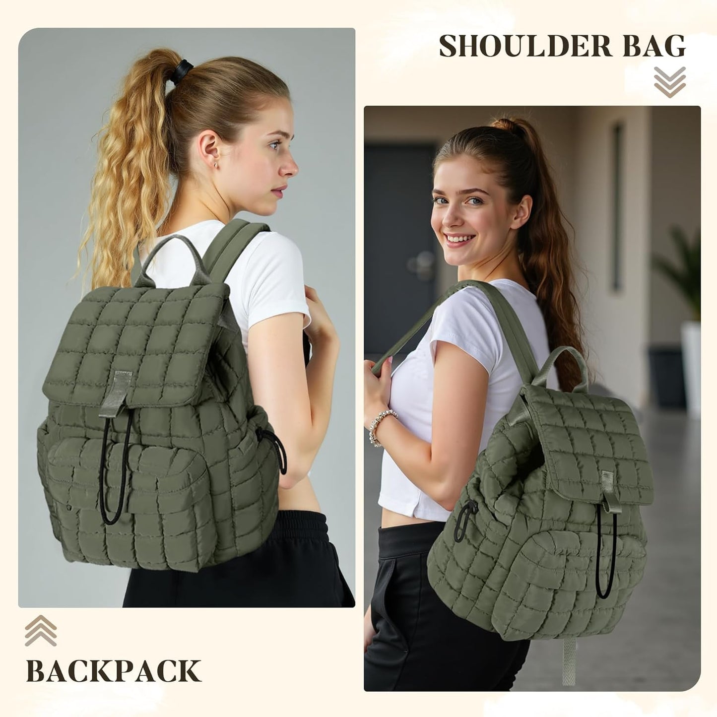 Backpack for Women - Lightweight Puffer Quilted Travel Backpack