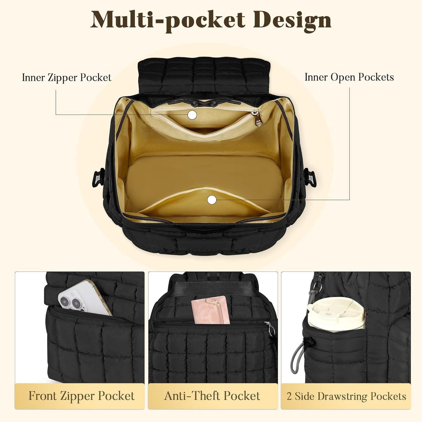 Backpack for Women - Lightweight Puffer Quilted Travel Backpack