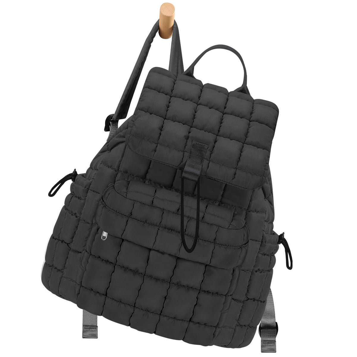 Women\'s Jet Black Lightweight Quilted Casual Travel Mini Backpack Bookbag Black Quilted Mini Sling Backpack: Compact Daypack for Women  main image 2